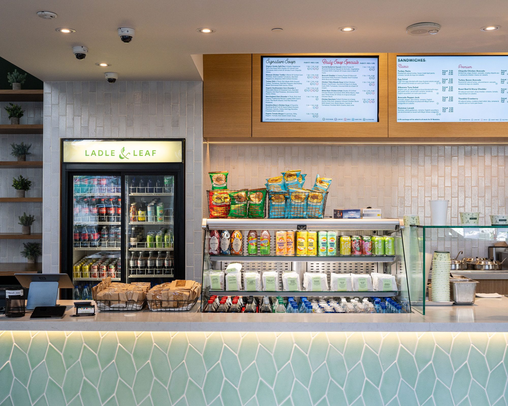 Ladle & Leaf restaurant counter with menu boards